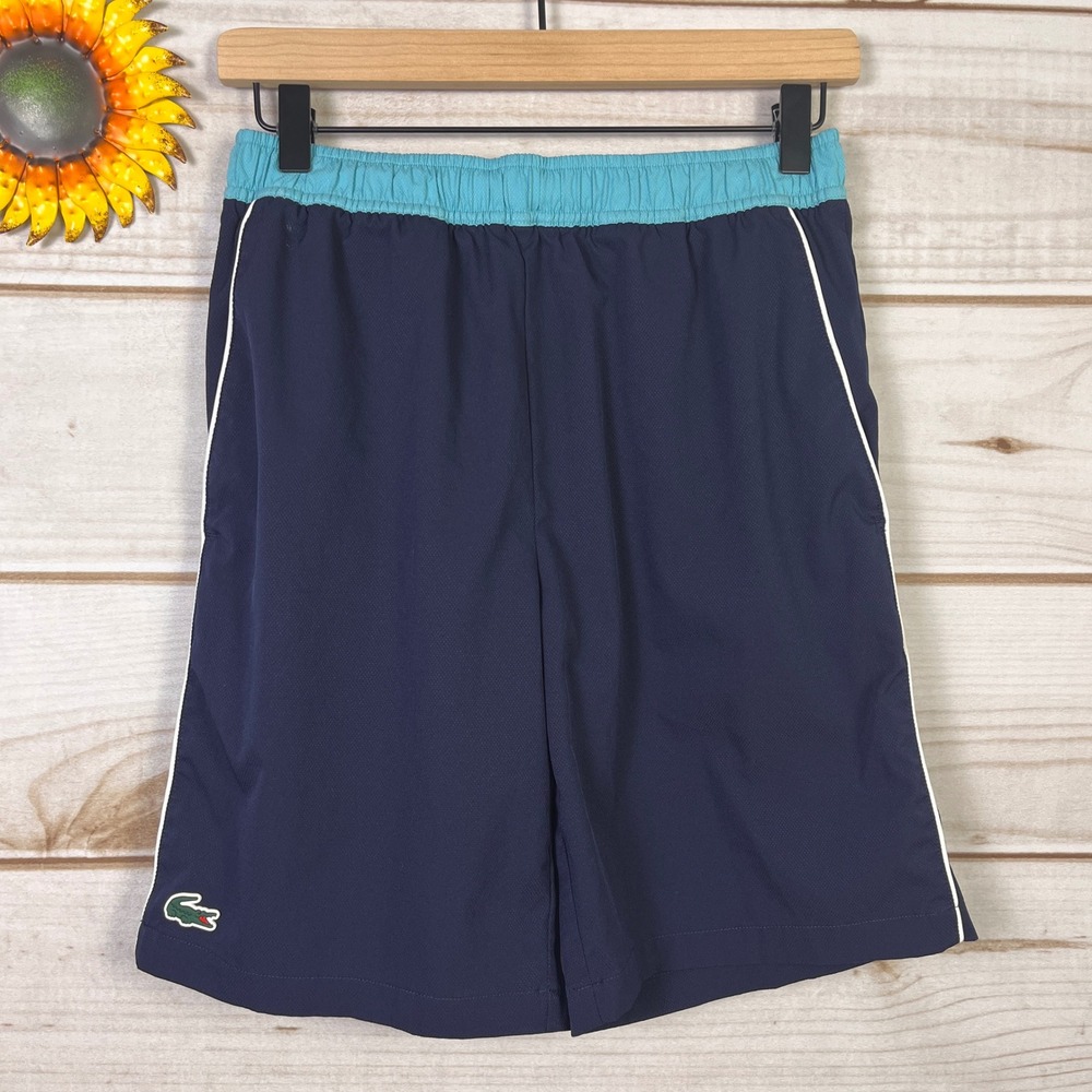 Lacoste Sport Mens‎ Navy Blue Teal Athletic Tennis Shorts Regular Fit Small